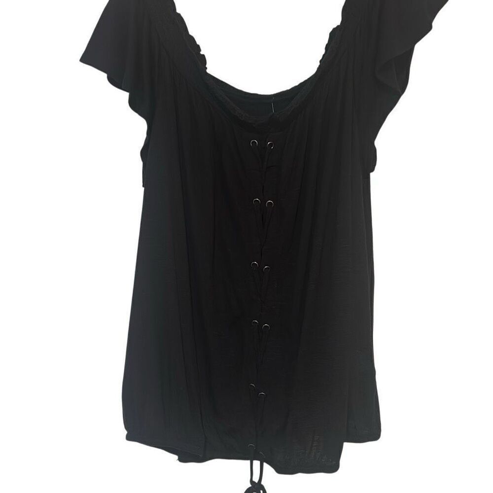 "NEW" Aero Seriously Soft Black Heather Lace-up Front top Ladies XL